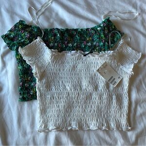 Lot of 2 H&M off shoulder smocked crop tops XS